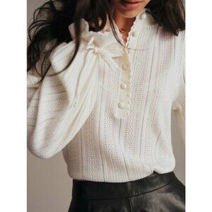 NWOT SEZANE CLÉMENCE JUMPER Classic Cream Knit Button-Tie Sweater